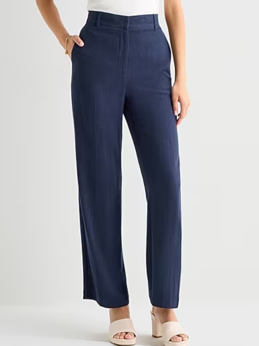 by & by Navy Straight-Leg High-Rise Trousers